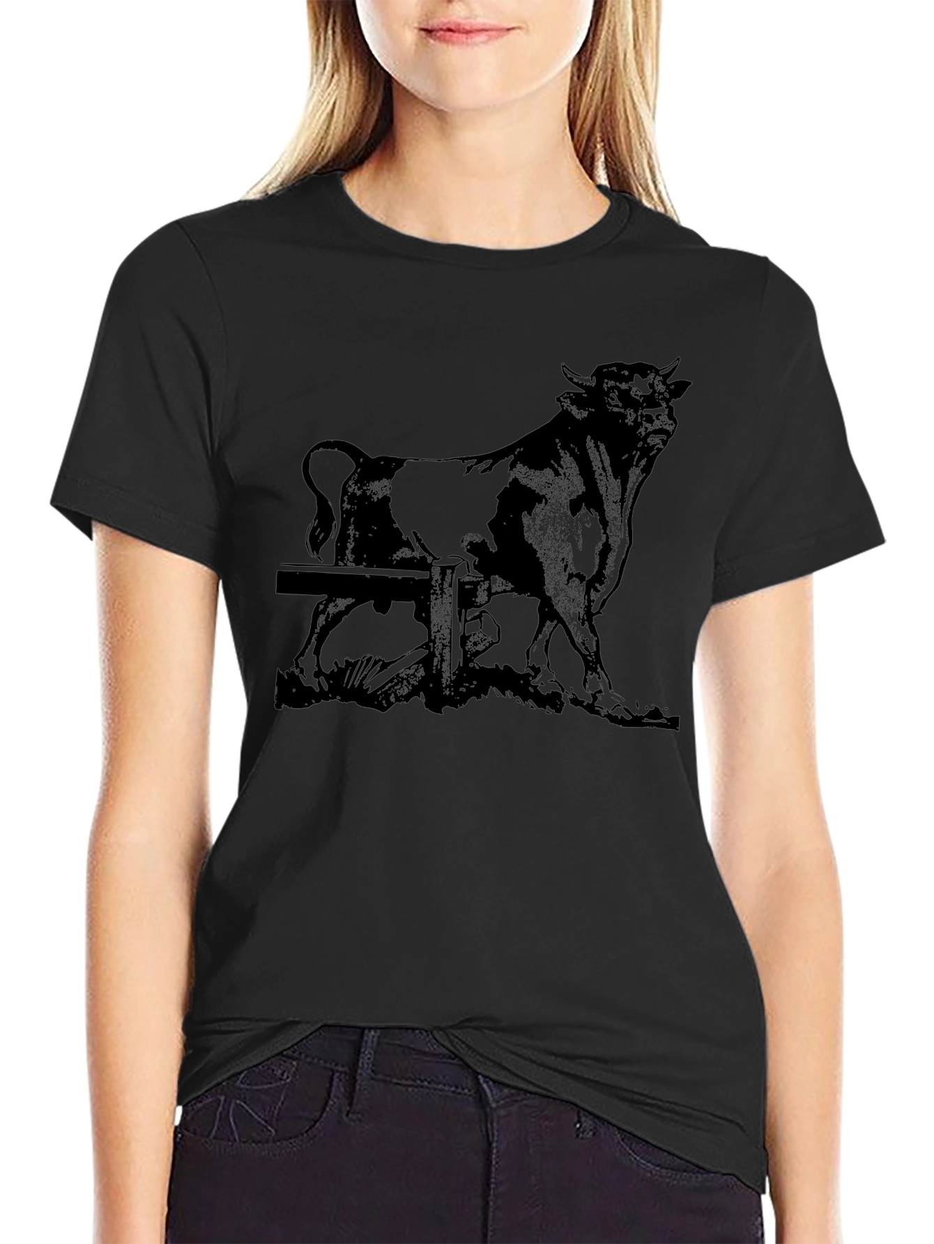 Bull Graphic Print Black T-Shirt