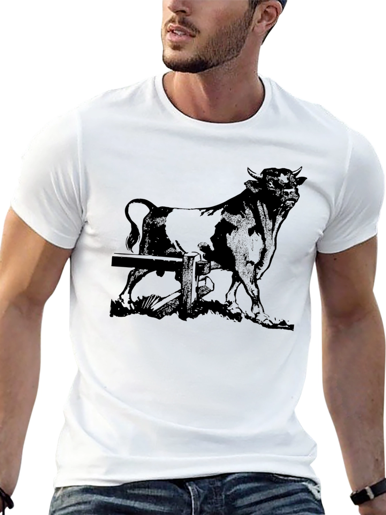 Bull Graphic Print Black T-Shirt