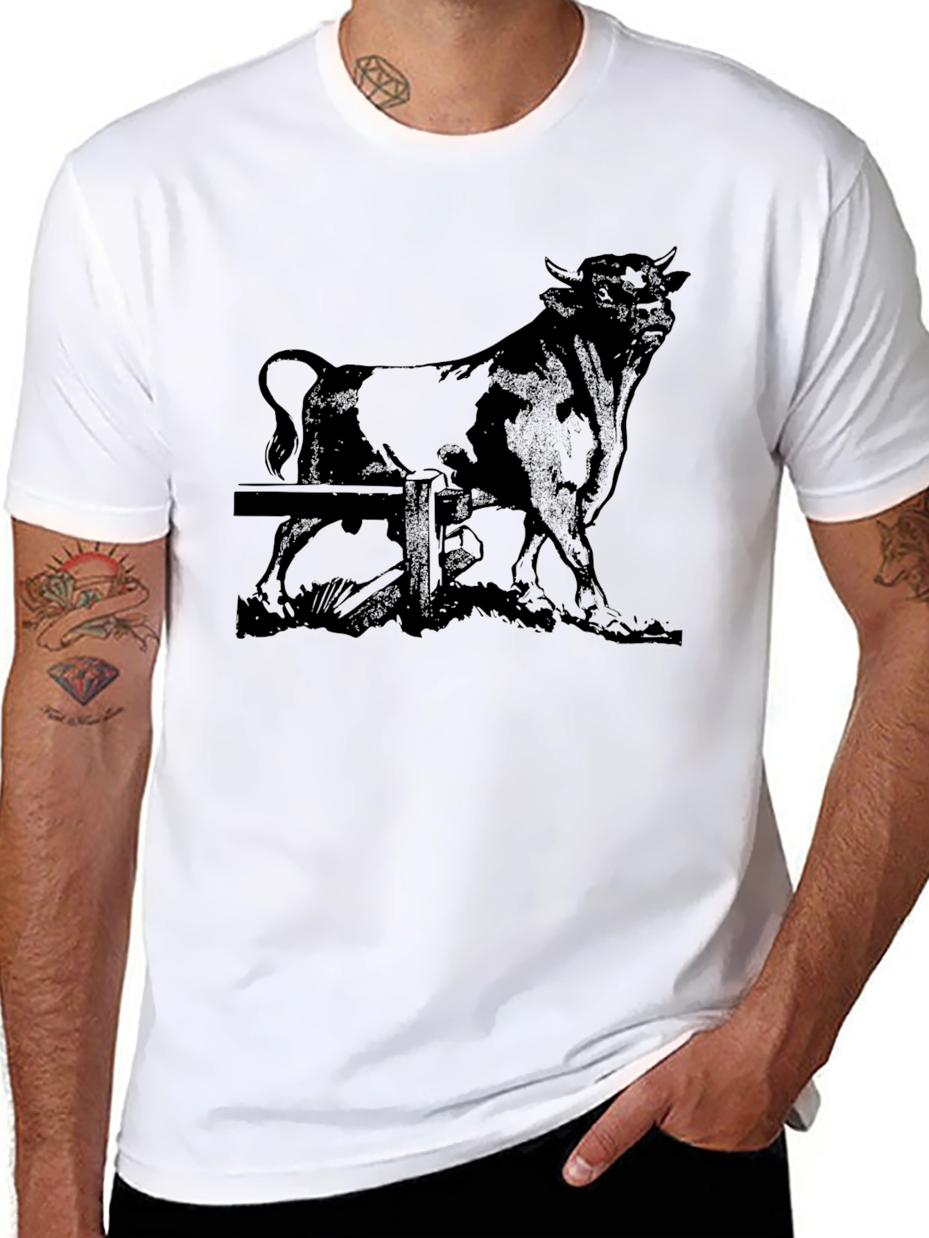 Bull Graphic Print Black T-Shirt