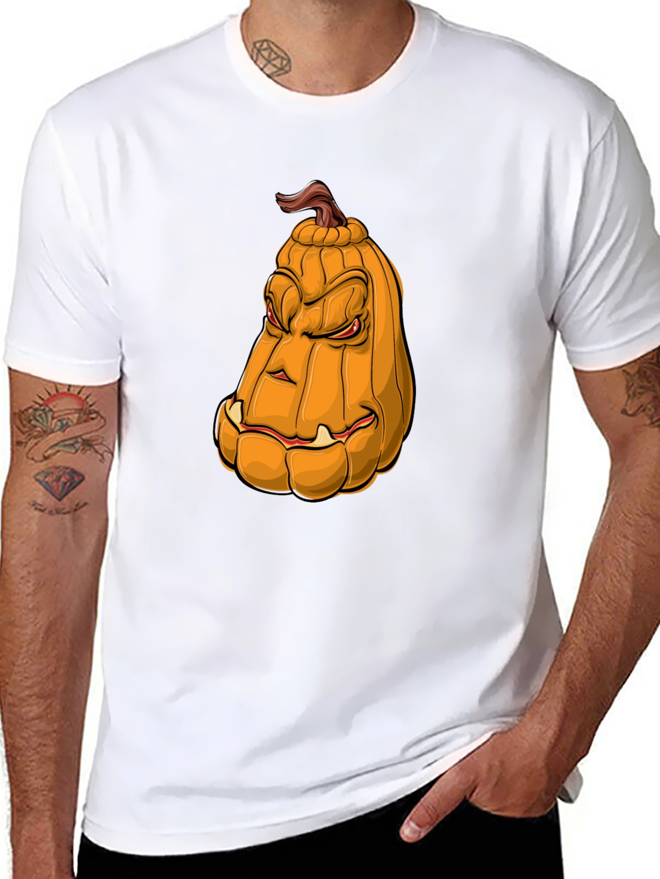 Mens Halloween Pumpkin Face Graphic Tee