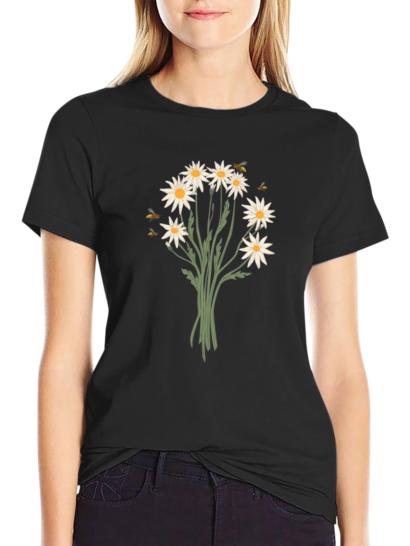 Daisy & Bee Graphic Black T-Shirt