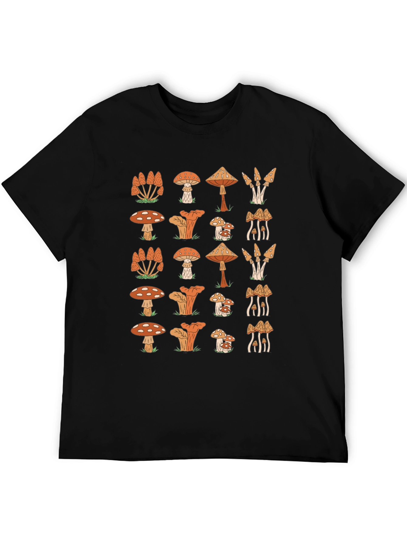 Funky Mushroom Pattern Black T-Shirt