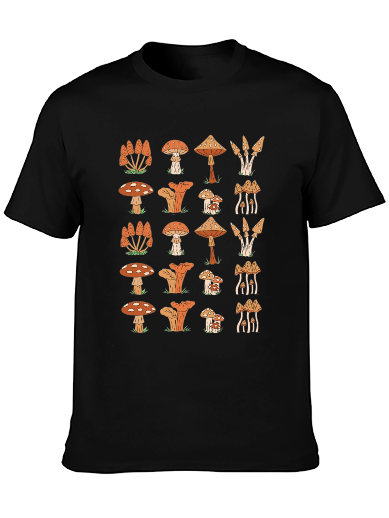 Funky Mushroom Pattern Black T-Shirt