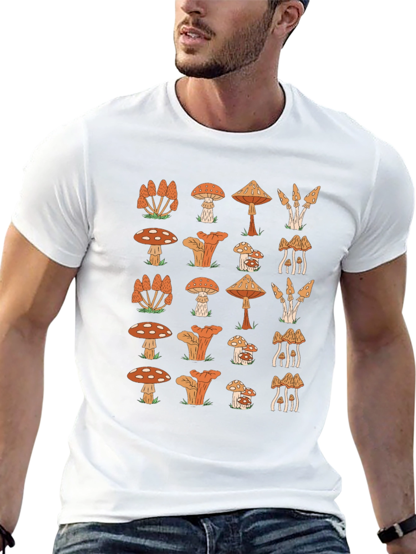 Funky Mushroom Pattern Black T-Shirt