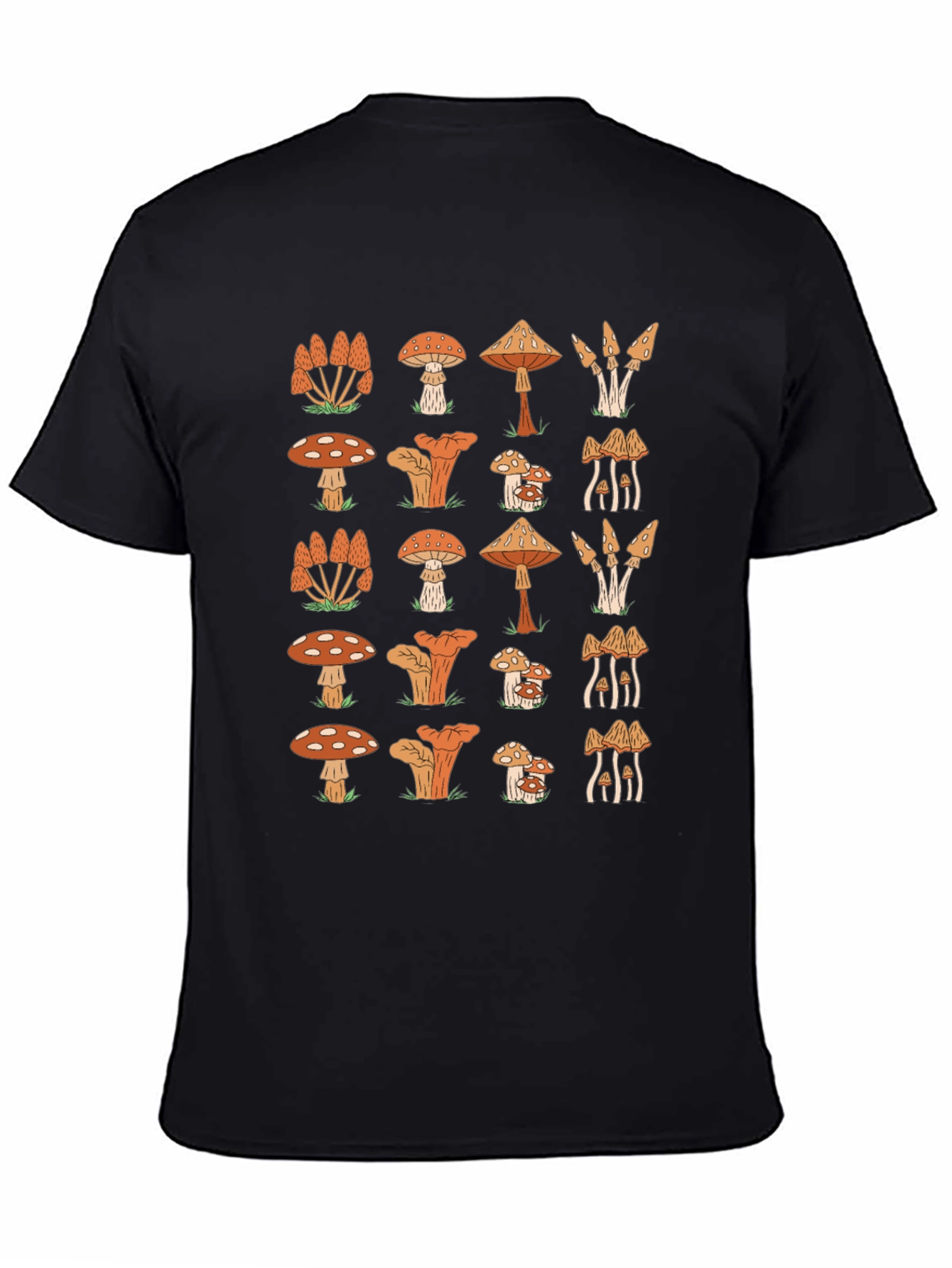 Funky Mushroom Pattern Black T-Shirt