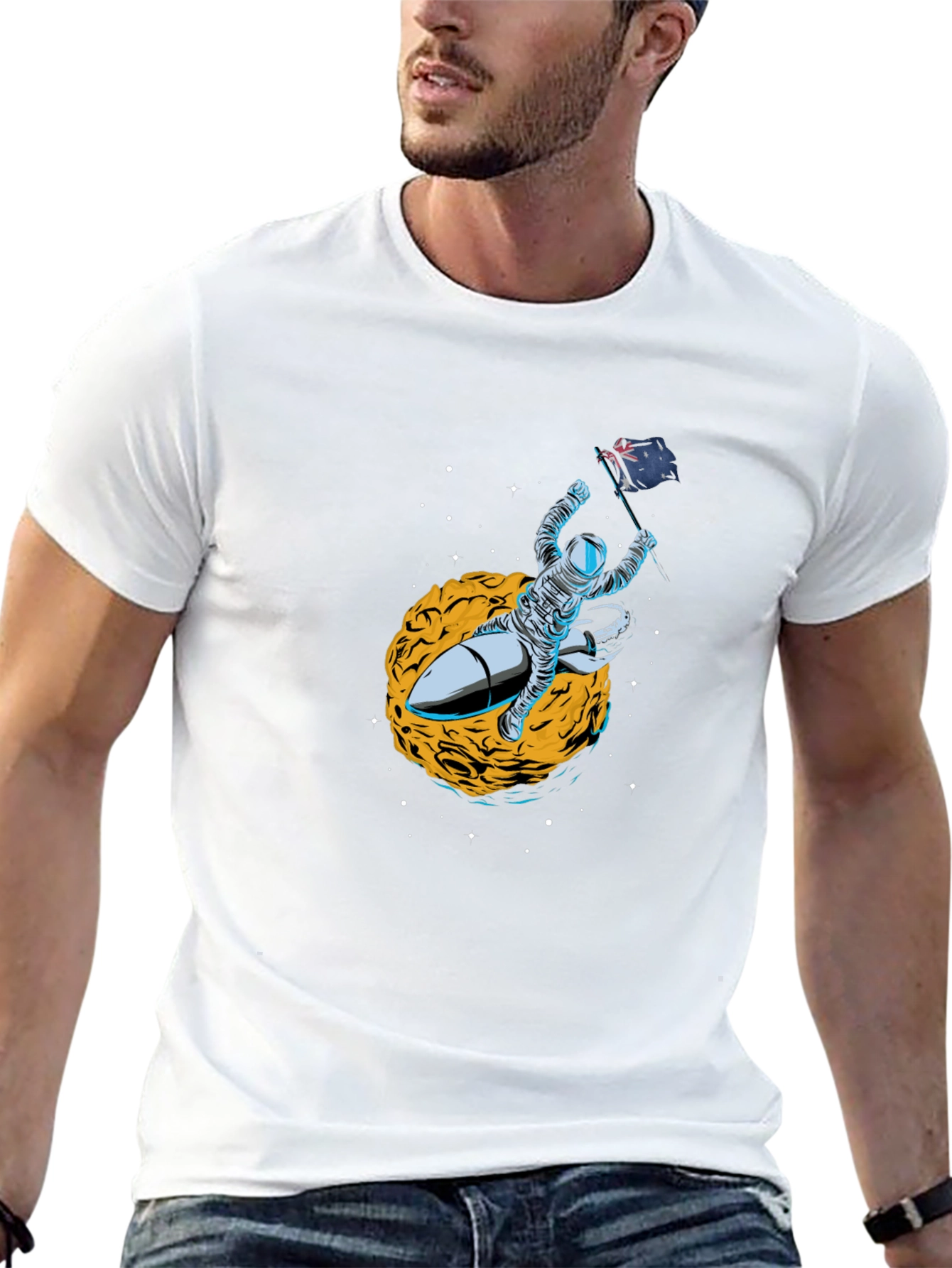 Astronaut Flag Rocket Black T-Shirt