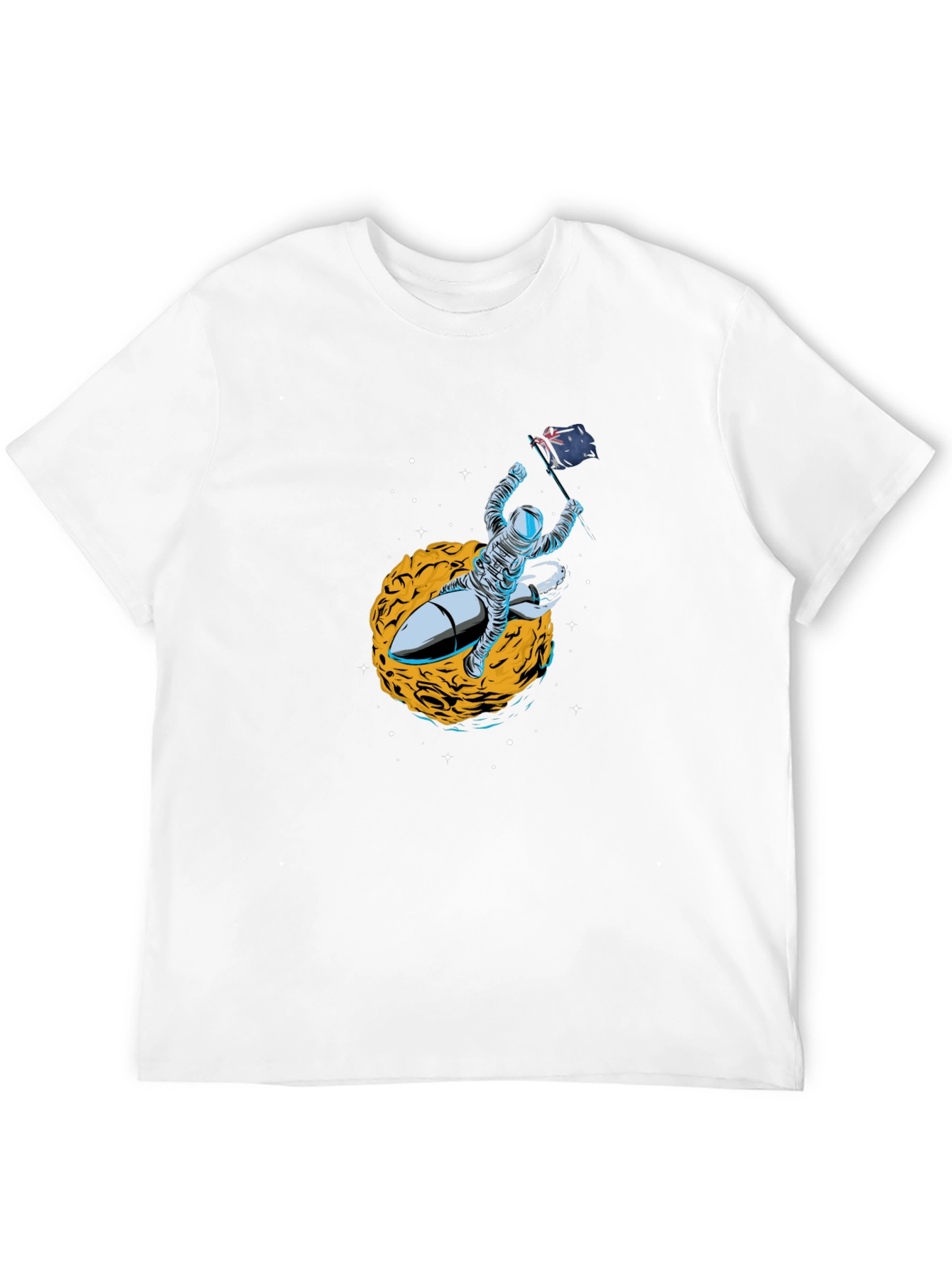 Astronaut Flag Rocket Black T-Shirt