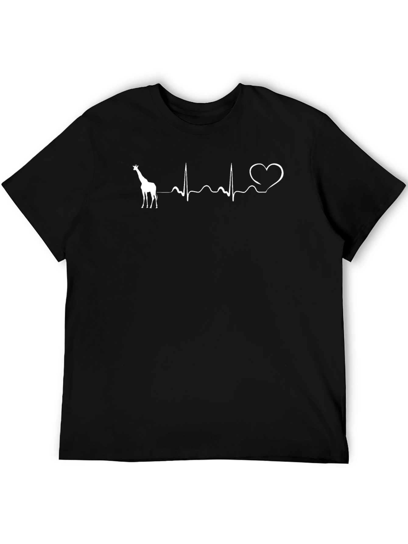 Giraffe Heartbeat Graphic Tee - Black Cotton T-Shirt