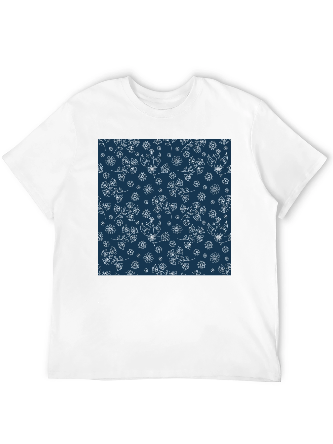 Floral Bird Print Black T-Shirt