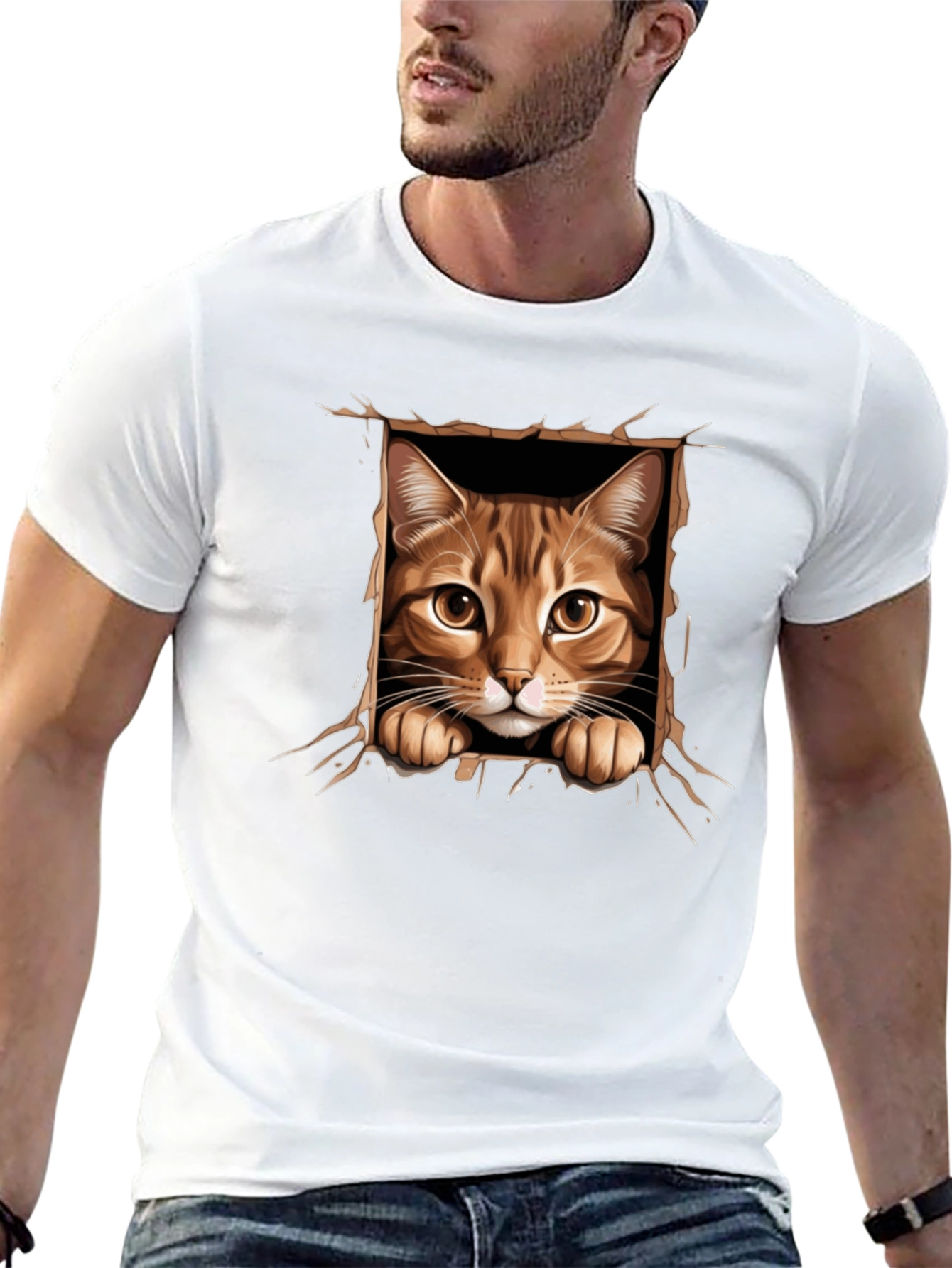 Cat Peekaboo T-Shirt: 3D Graphic Print