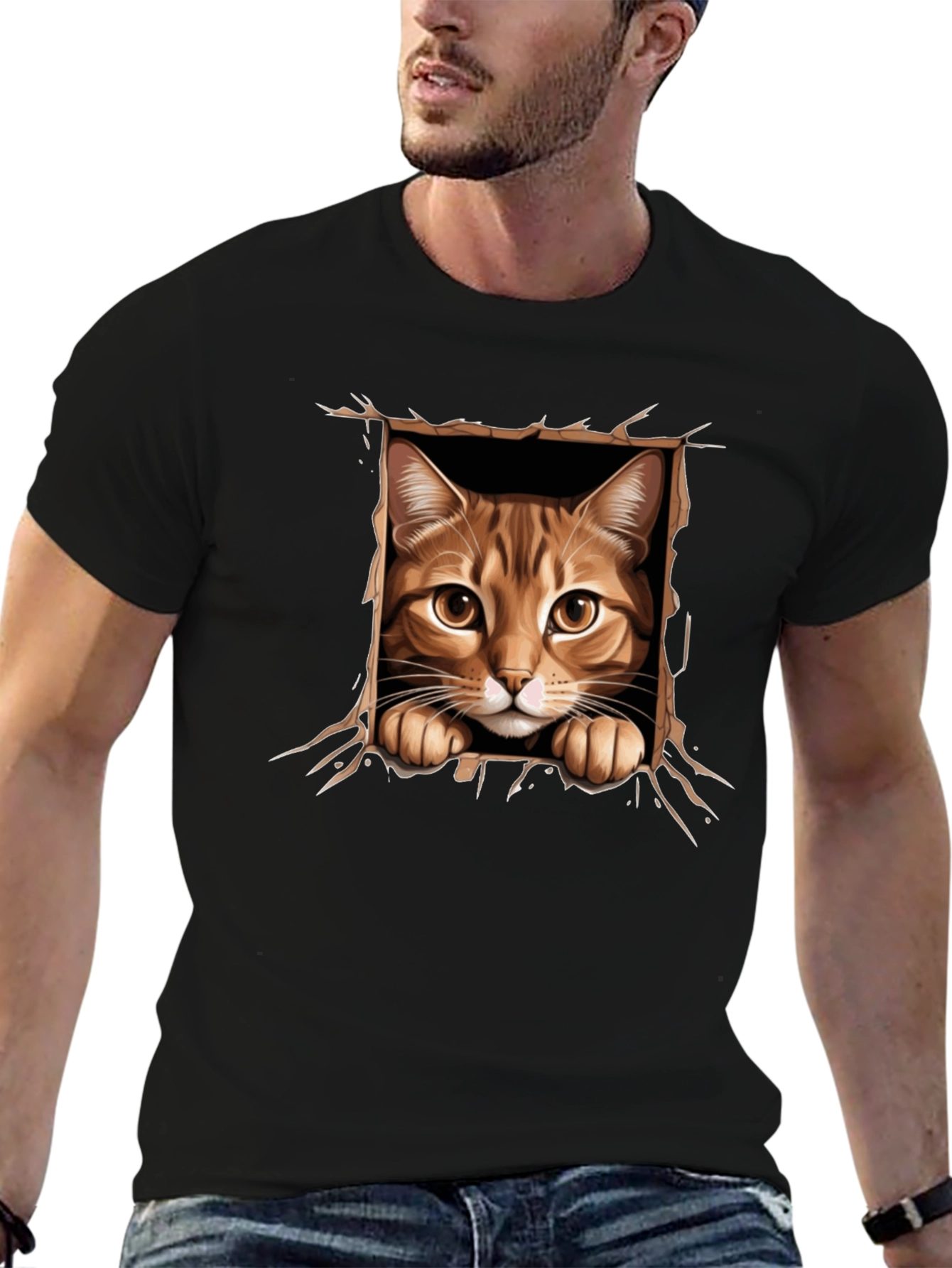 Cat Peekaboo T-Shirt: 3D Graphic Print