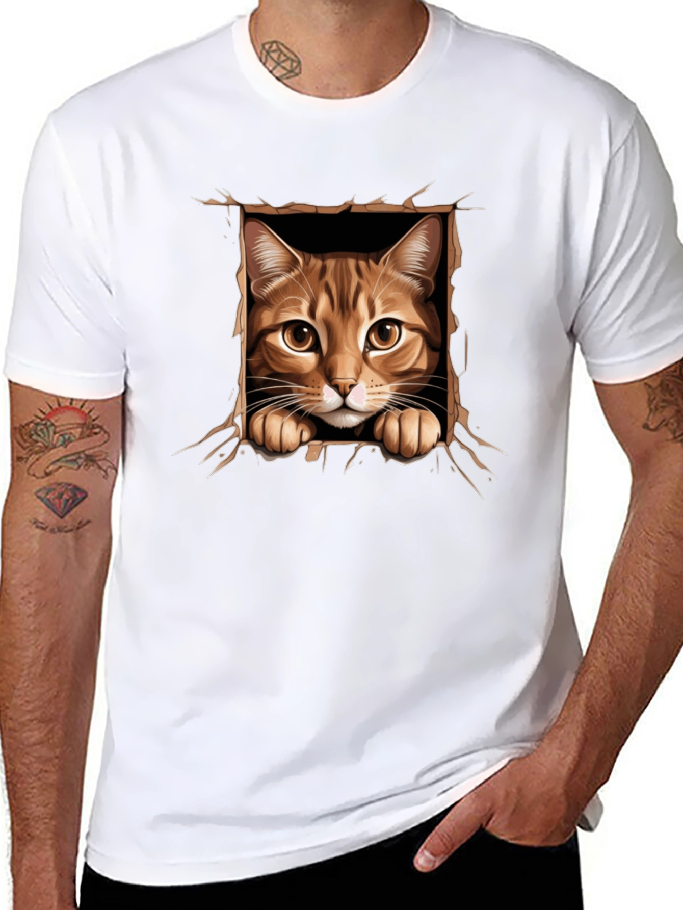 Cat Peekaboo T-Shirt: 3D Graphic Print