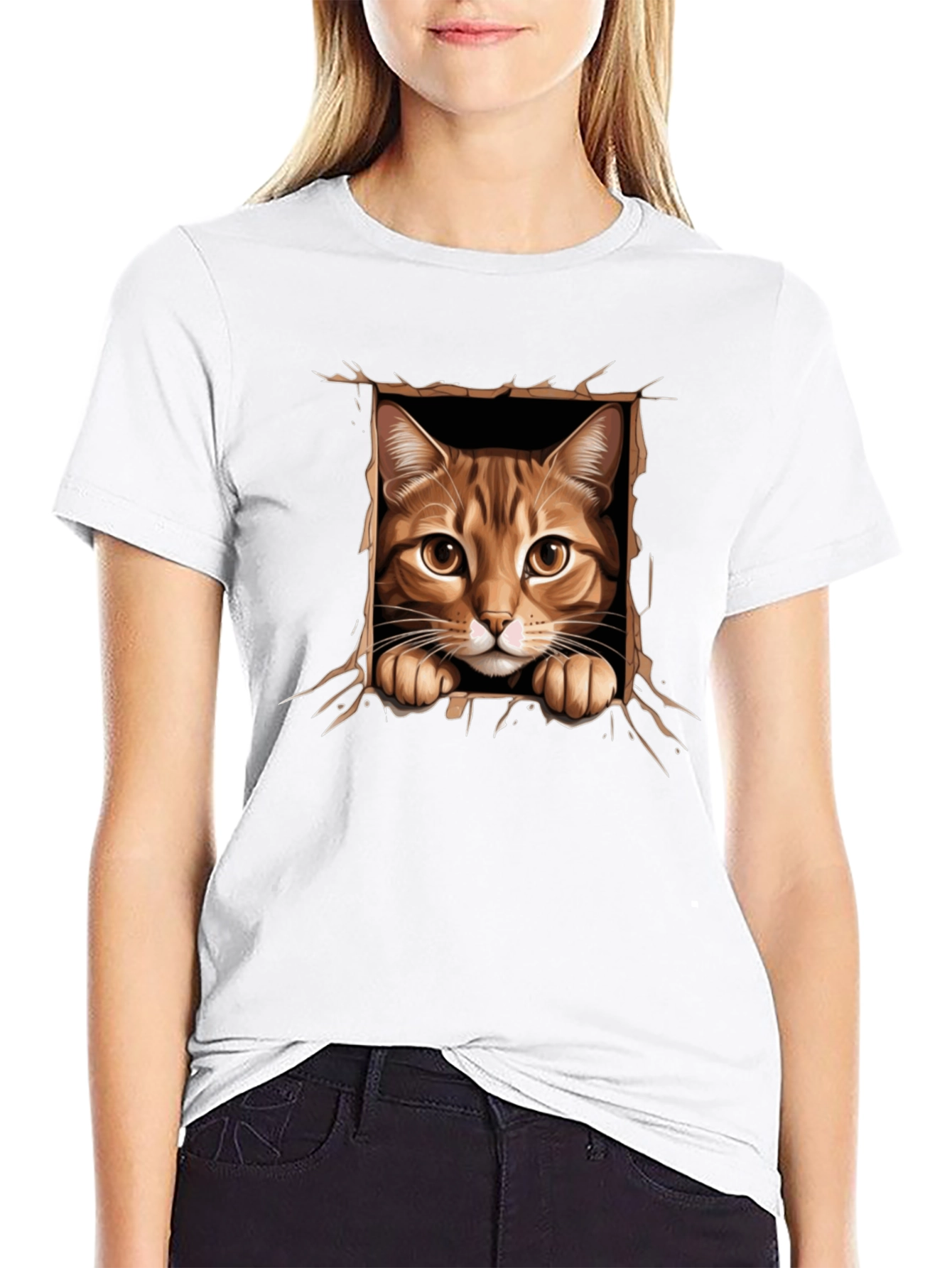 Cat Peekaboo T-Shirt: 3D Graphic Print
