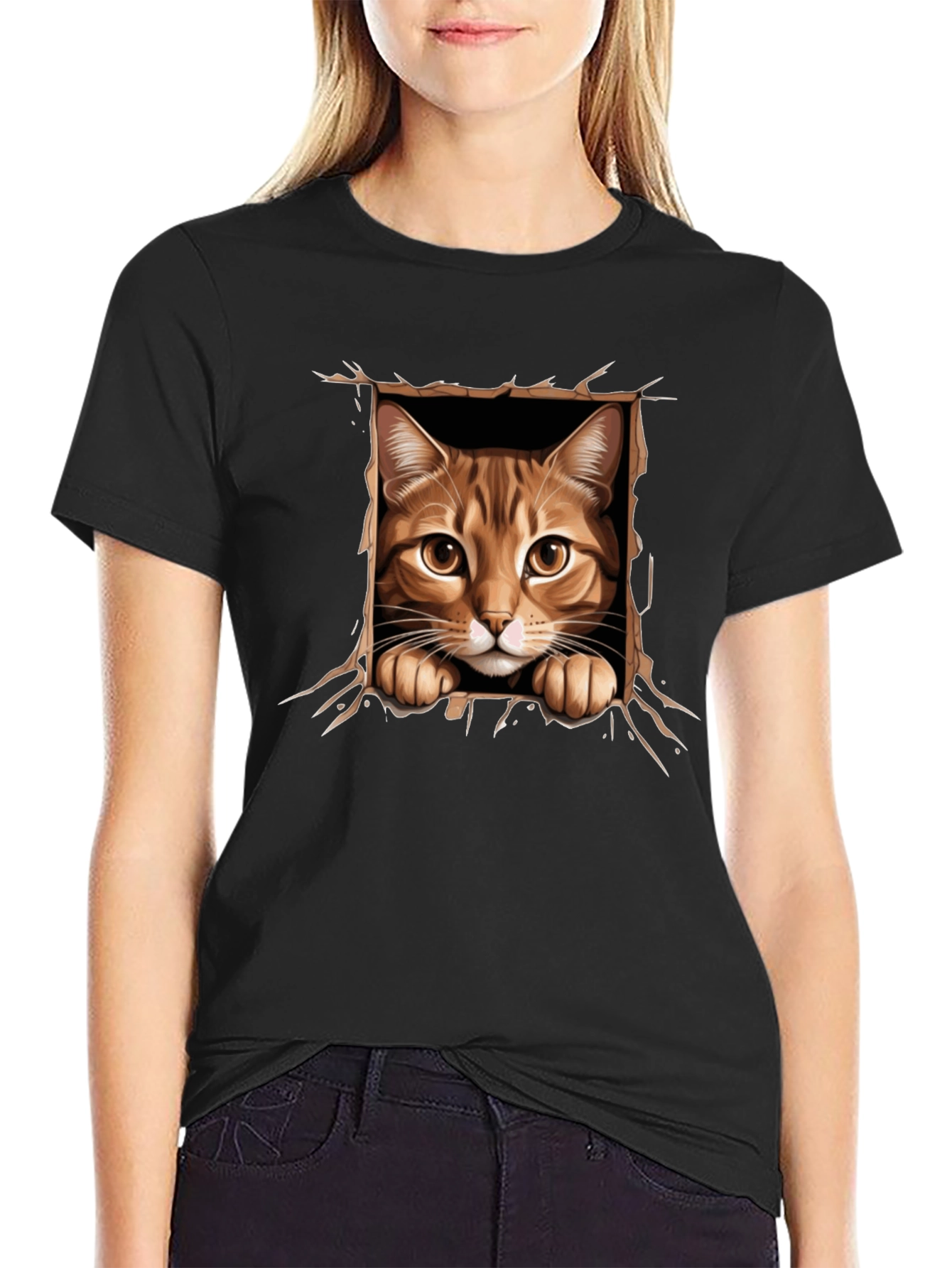 Cat Peekaboo T-Shirt: 3D Graphic Print