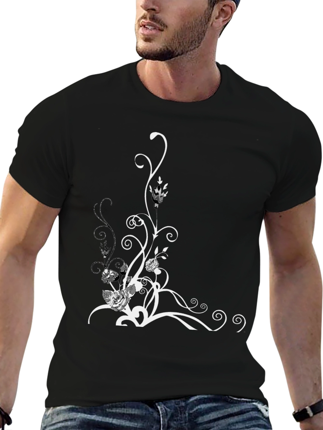 Black Floral Swirl Graphic Tee
