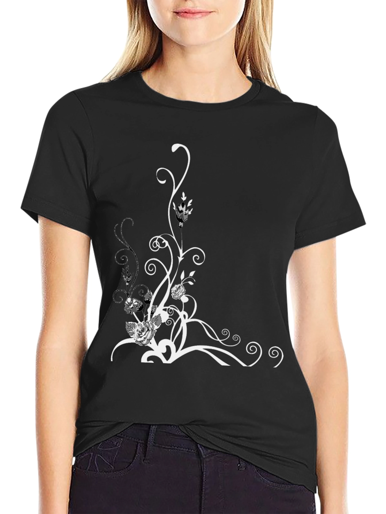 Black Floral Swirl Graphic Tee