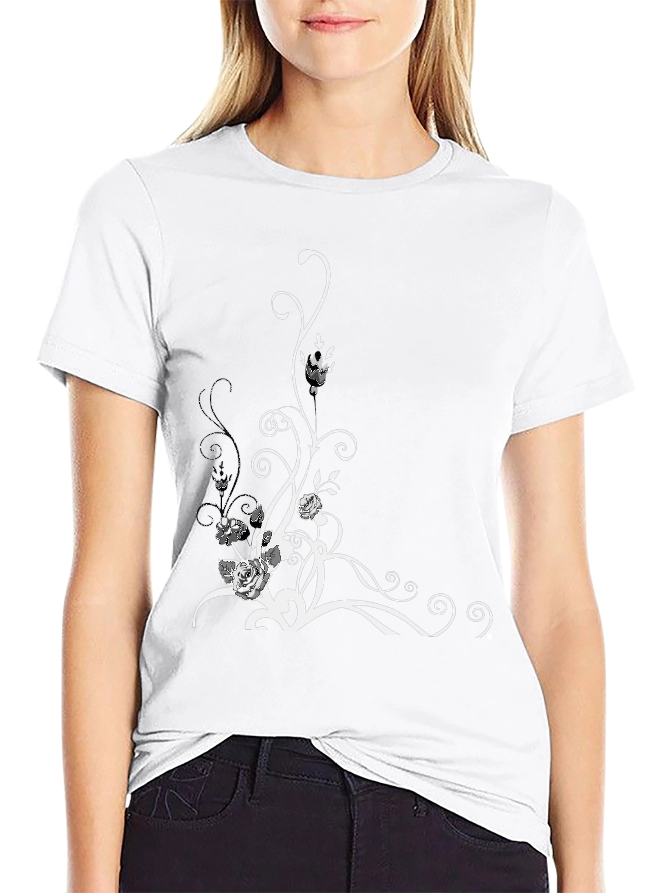 Black Floral Swirl Graphic Tee