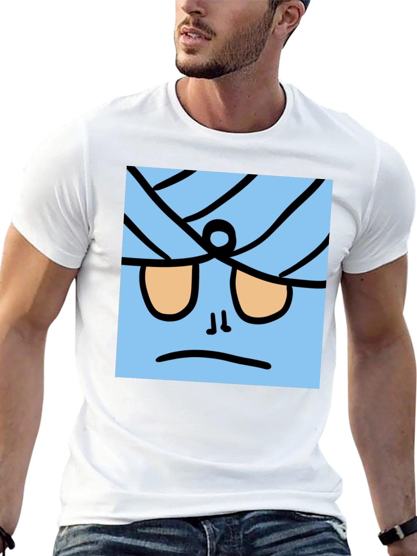 Funny Blue Cartoon Character Black T-Shirt