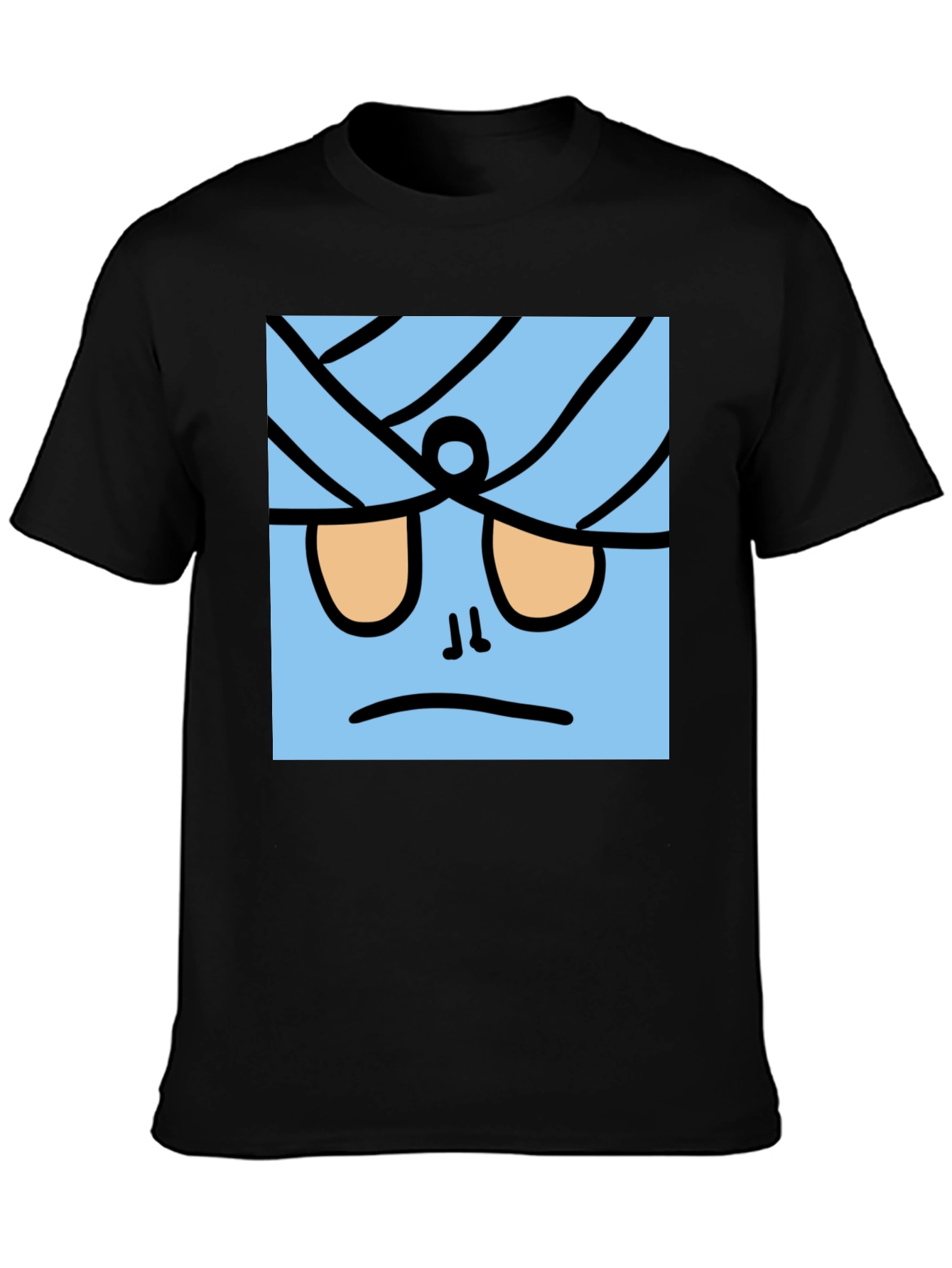 Funny Blue Cartoon Character Black T-Shirt
