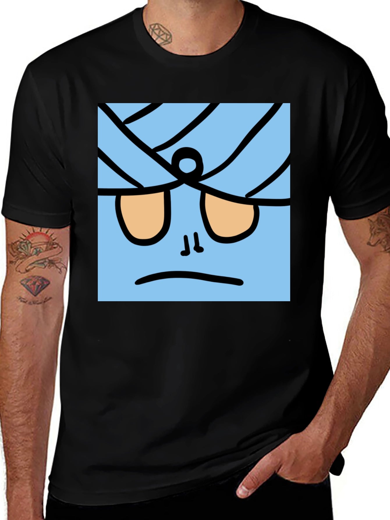 Funny Blue Cartoon Character Black T-Shirt