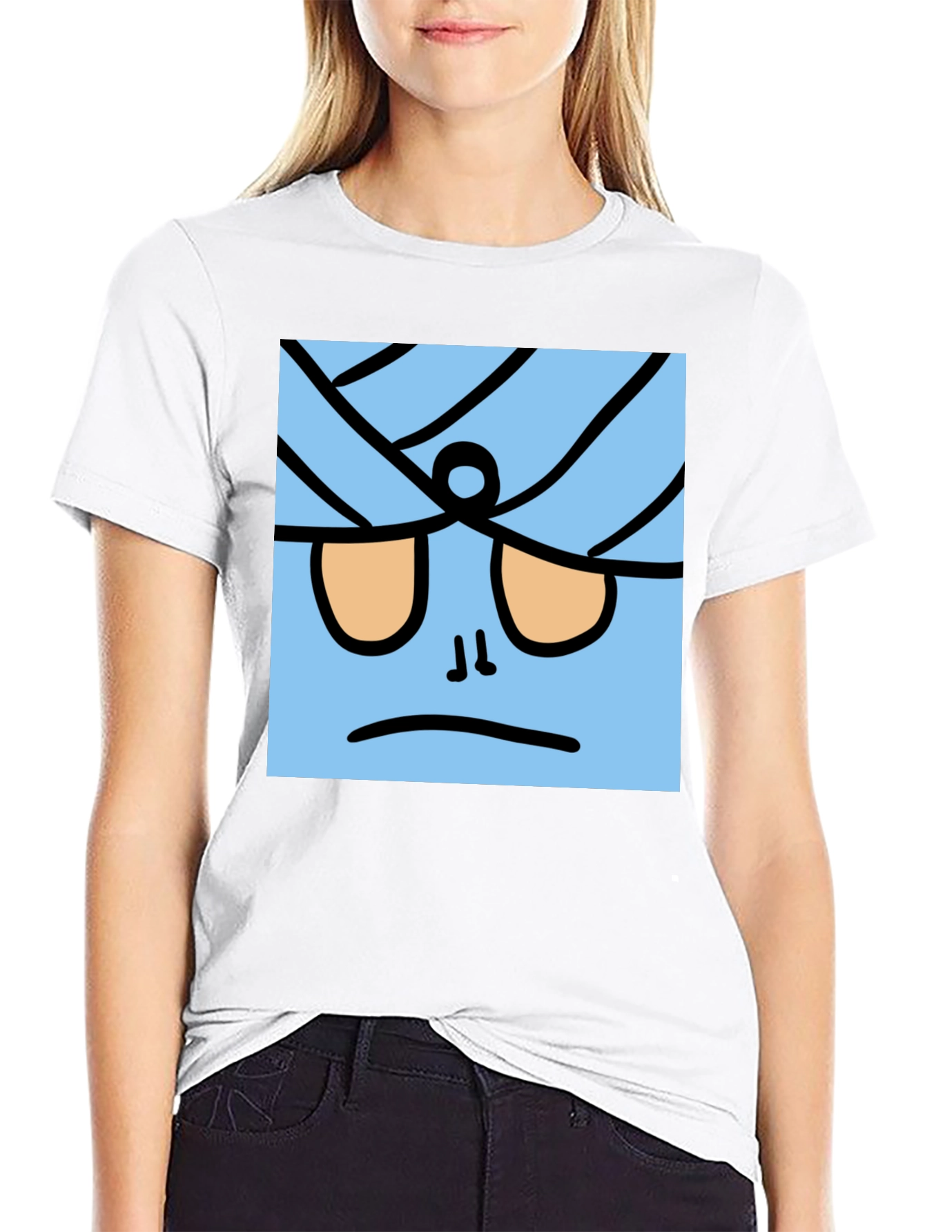 Funny Blue Cartoon Character Black T-Shirt
