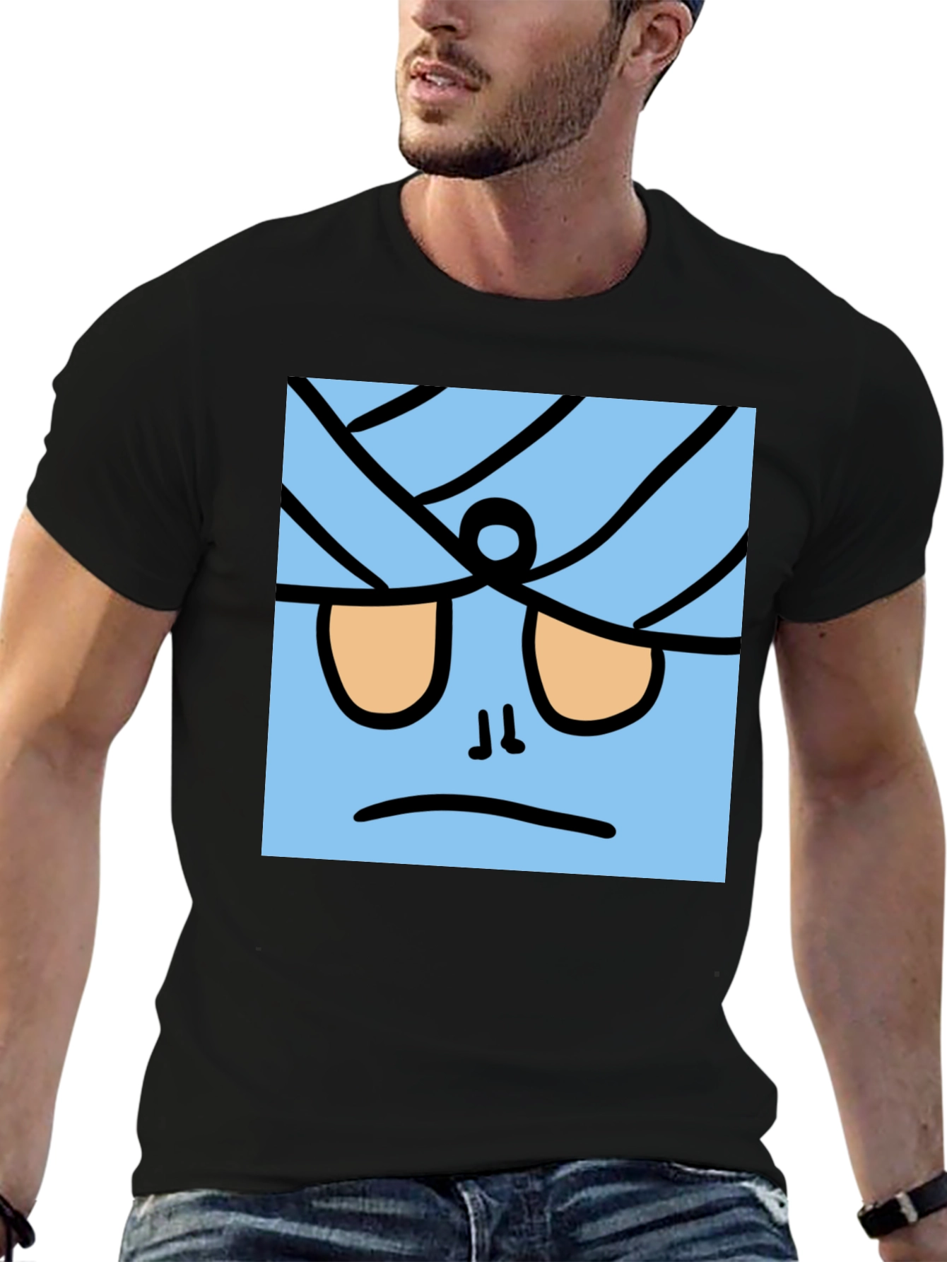 Funny Blue Cartoon Character Black T-Shirt