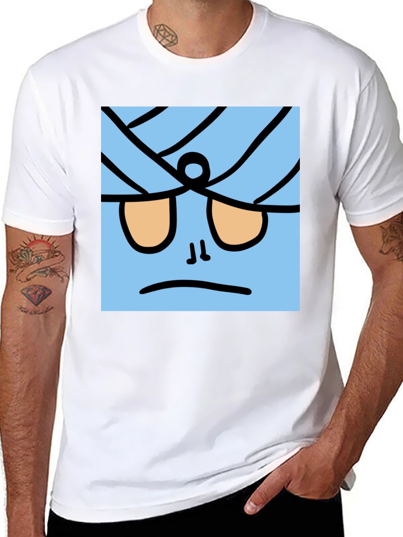 Funny Blue Cartoon Character Black T-Shirt