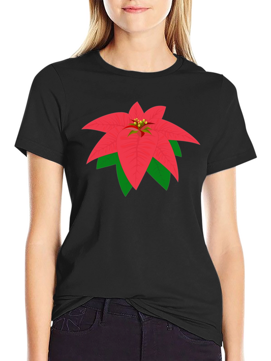 Poinsettia Graphic Tee - Black Cotton Blend