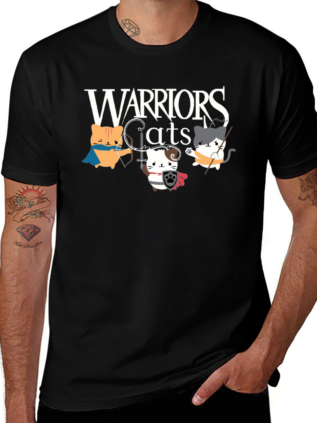 Warriors Cats Graphic T-Shirt - Black