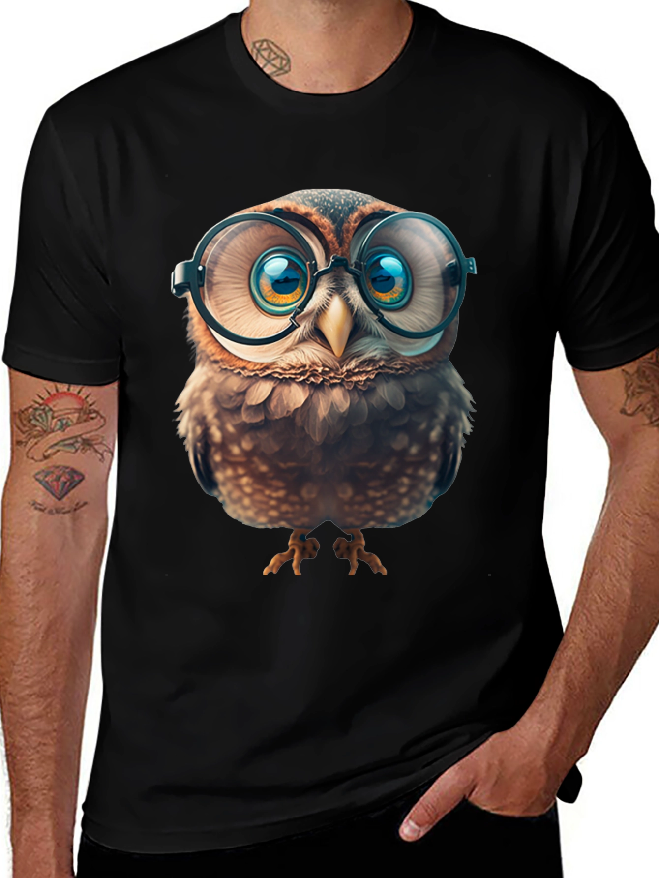 Owl with Glasses T-Shirt - Funny Animal Graphic Tee