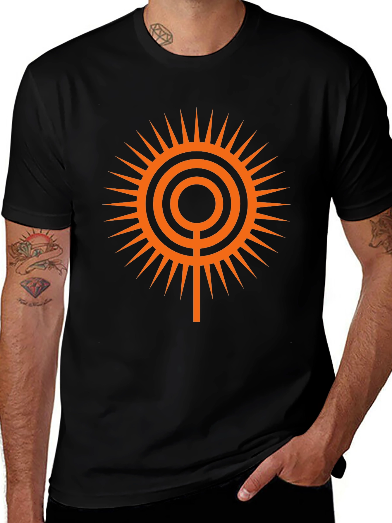 Geometric Sun Graphic Tee - Black
