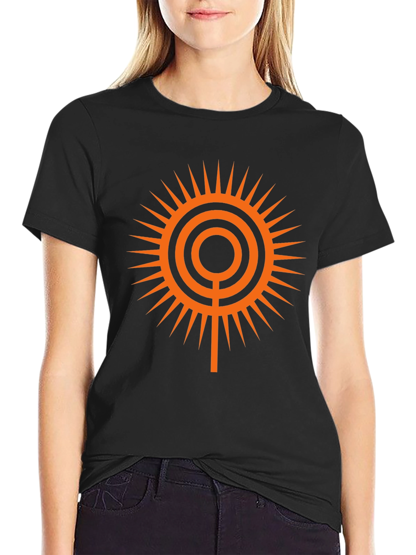 Geometric Sun Graphic Tee - Black
