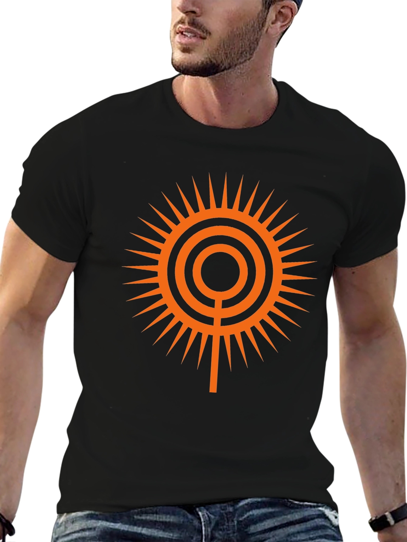 Geometric Sun Graphic Tee - Black