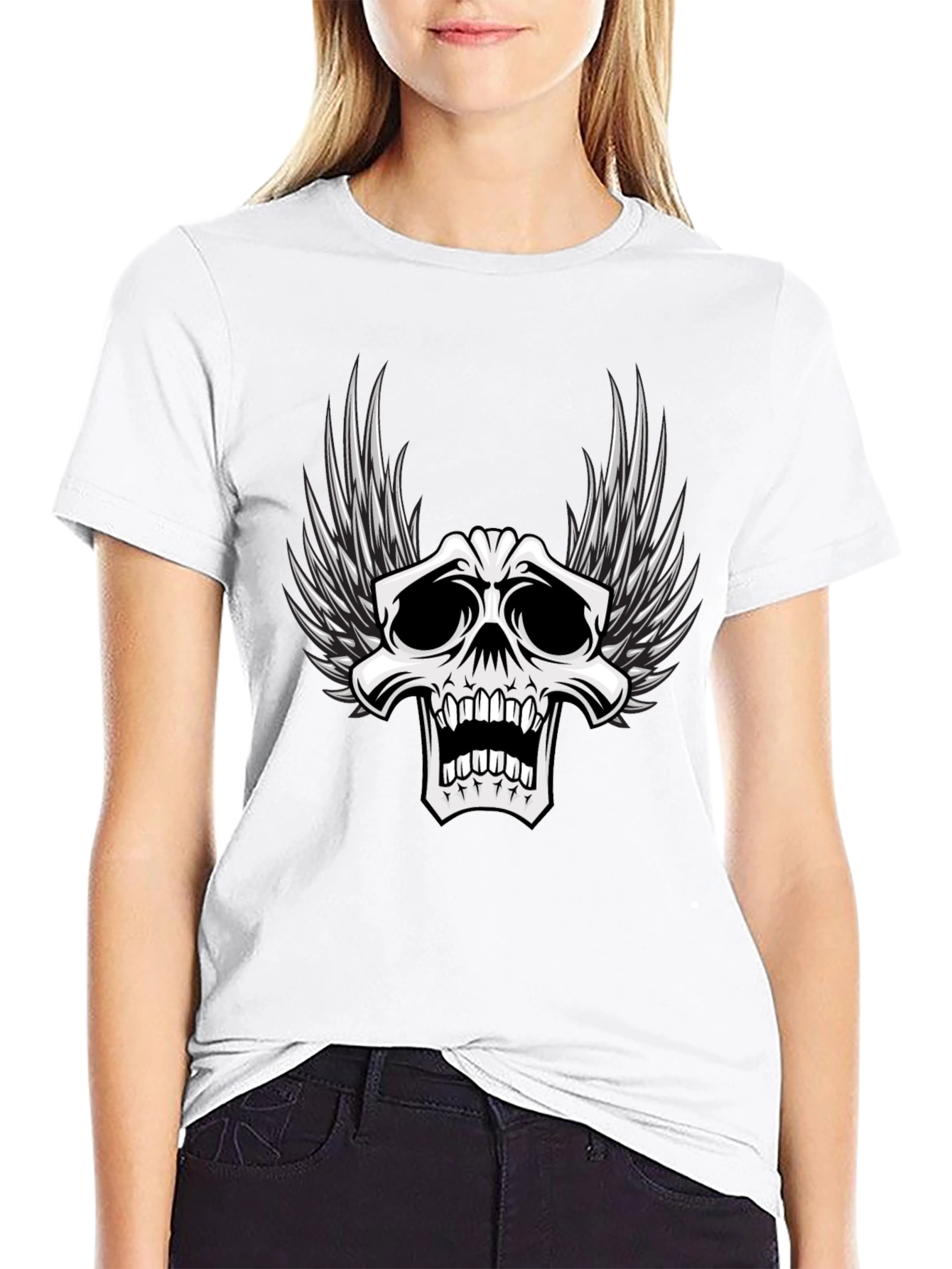 Winged Skull Graphic T-Shirt - Black