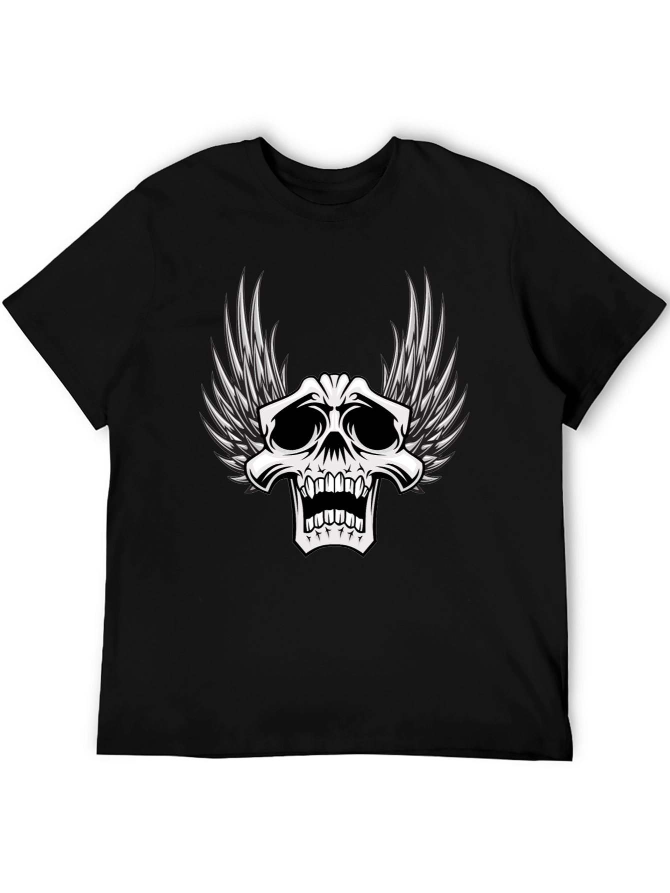 Winged Skull Graphic T-Shirt - Black