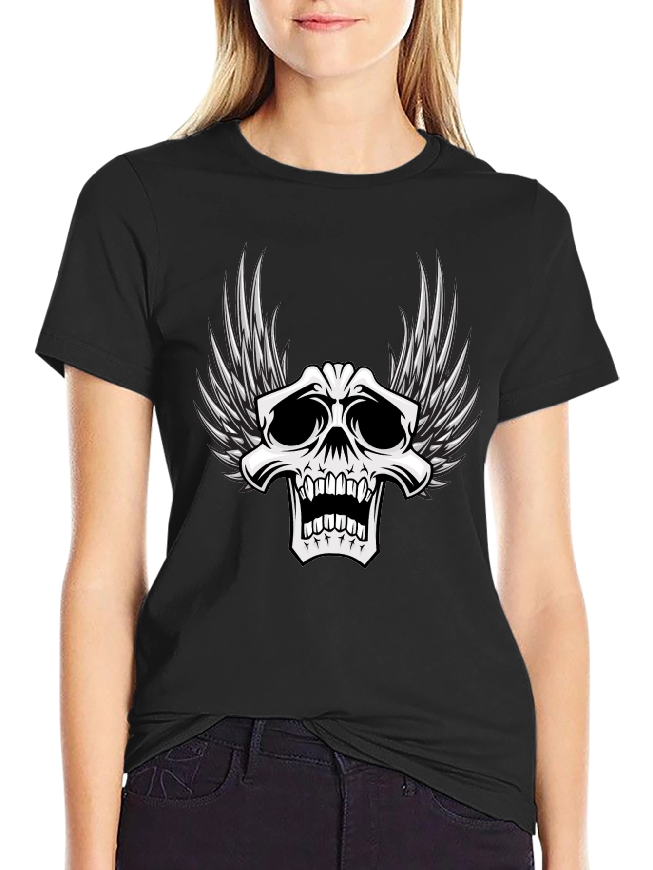 Winged Skull Graphic T-Shirt - Black