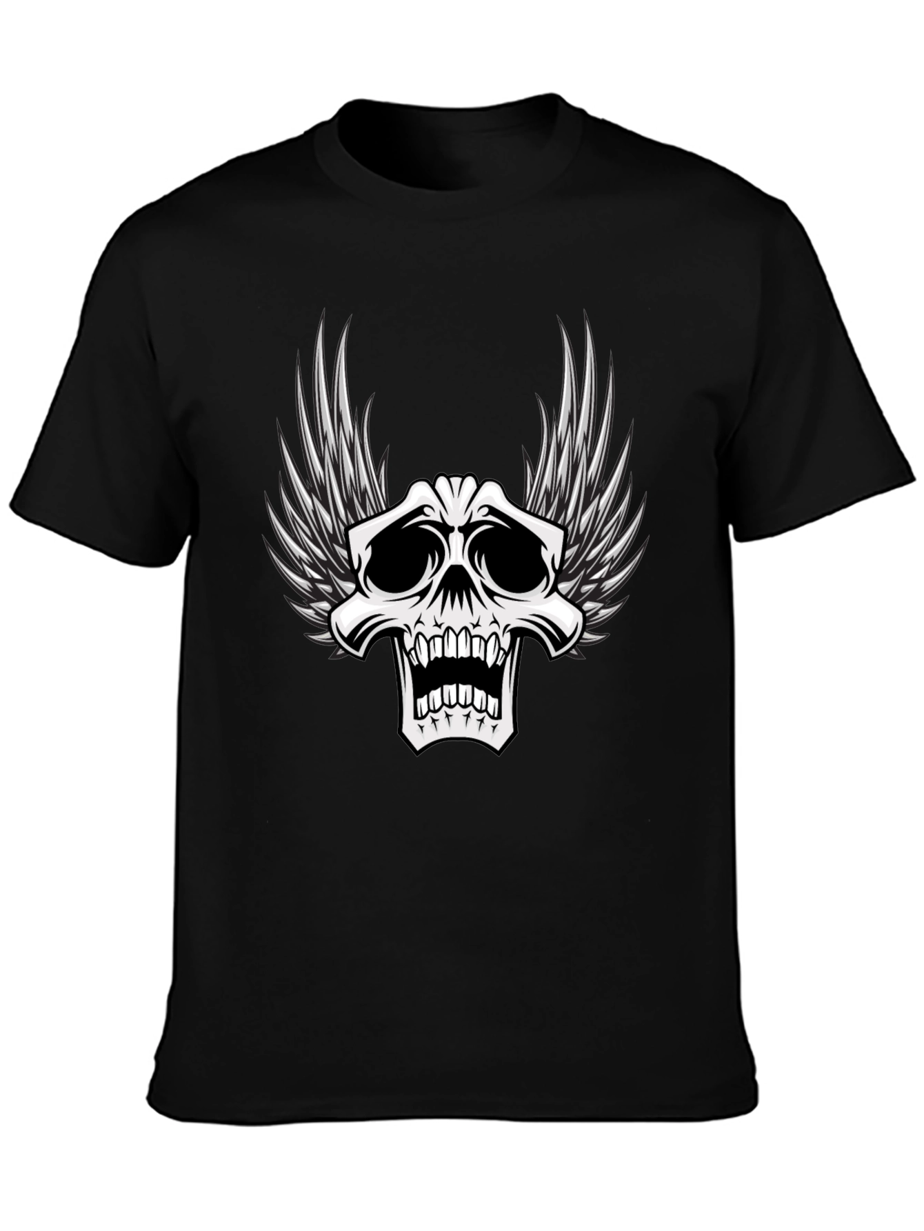 Winged Skull Graphic T-Shirt - Black