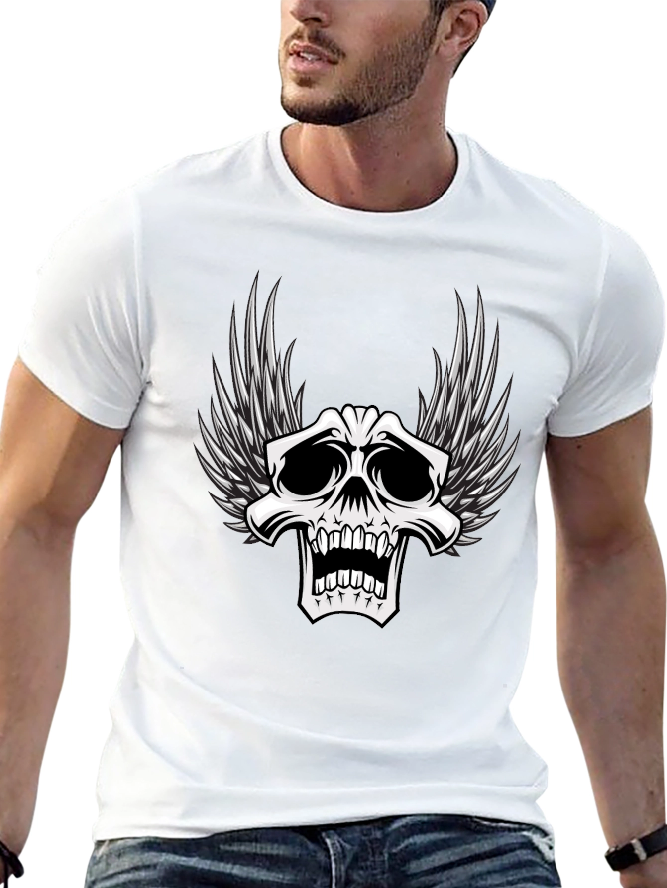 Winged Skull Graphic T-Shirt - Black