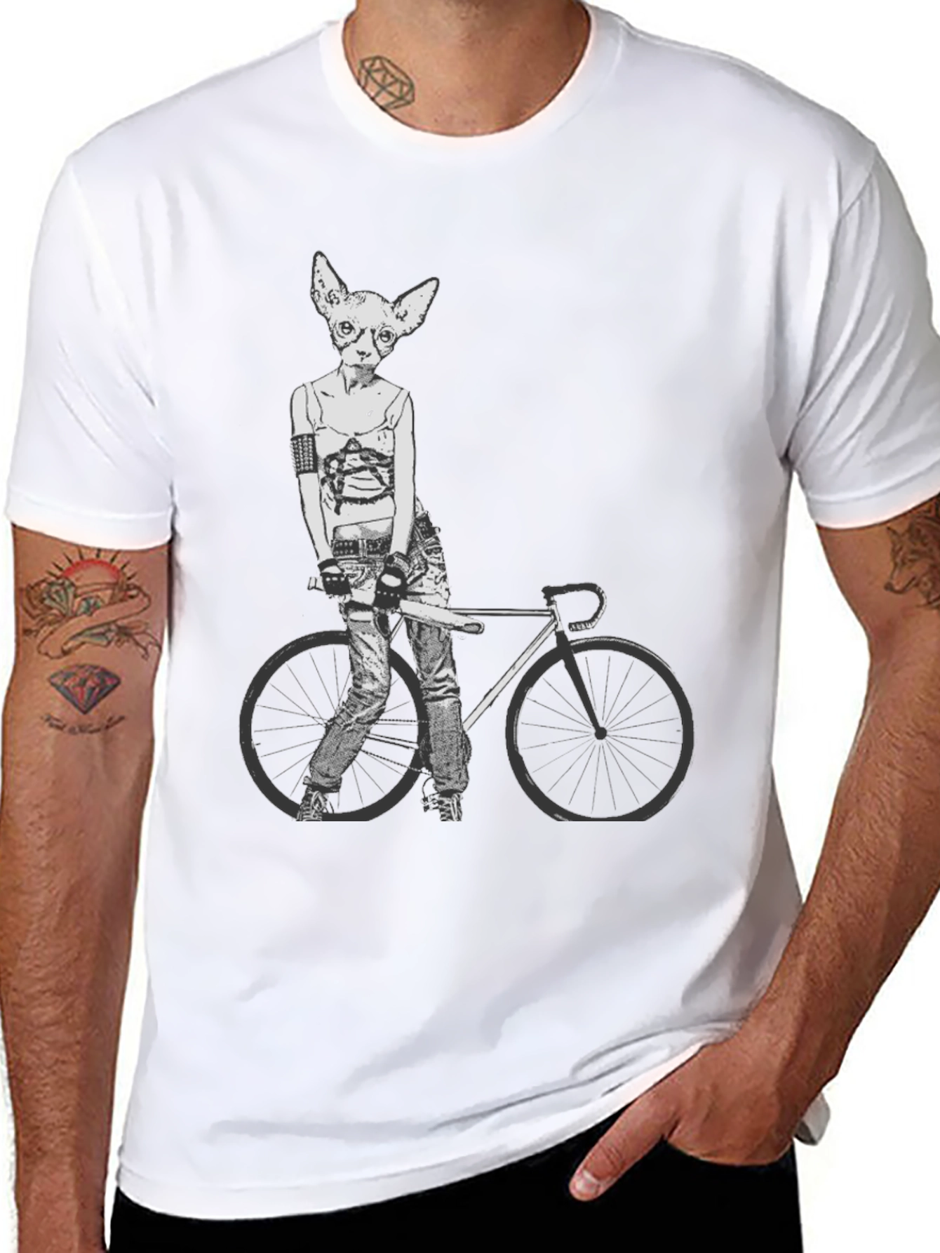 Unique Cat Biker Graphic Tee - Black