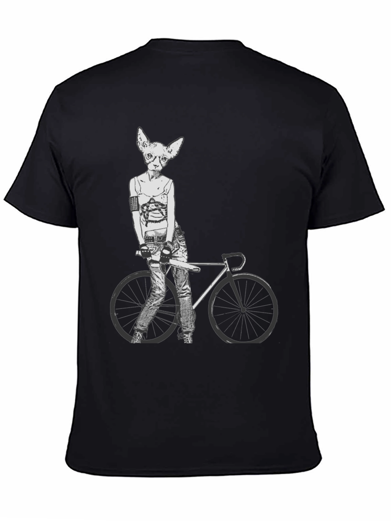 Unique Cat Biker Graphic Tee - Black