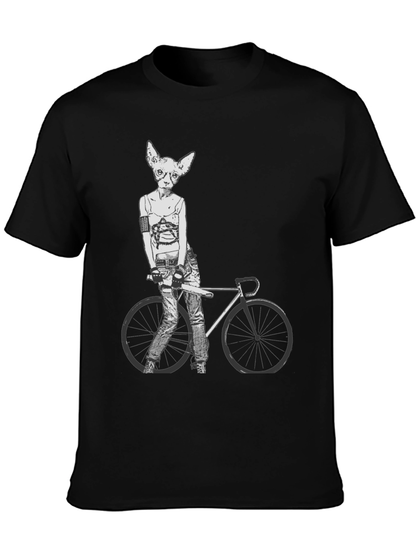 Unique Cat Biker Graphic Tee - Black