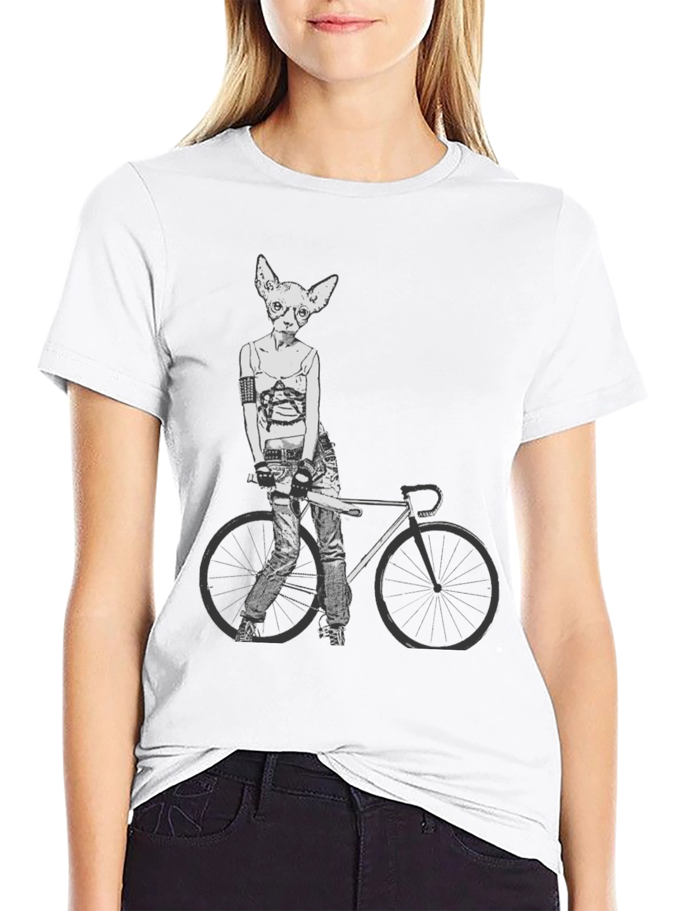 Unique Cat Biker Graphic Tee - Black