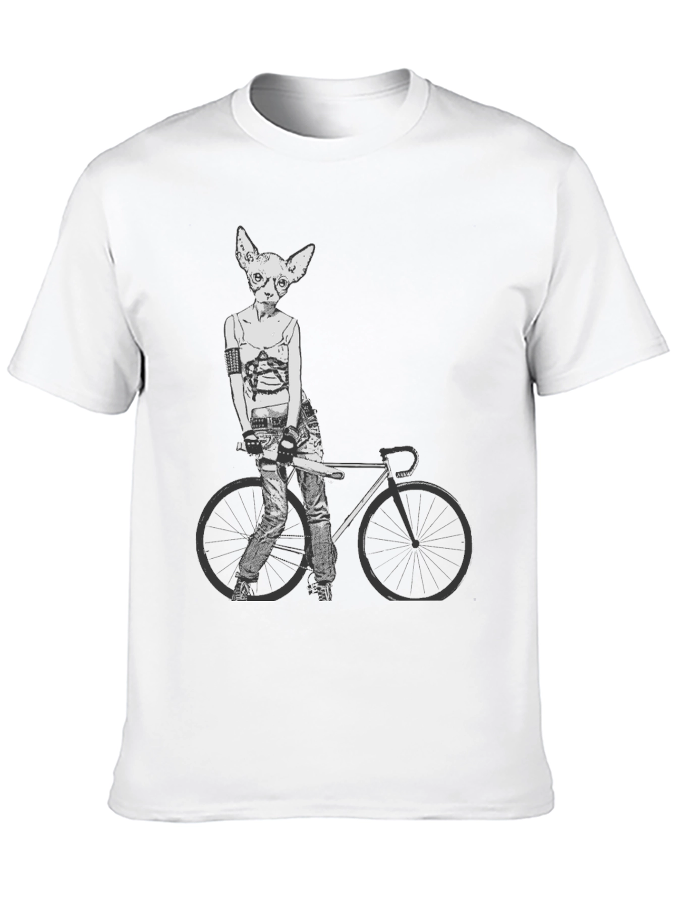 Unique Cat Biker Graphic Tee - Black