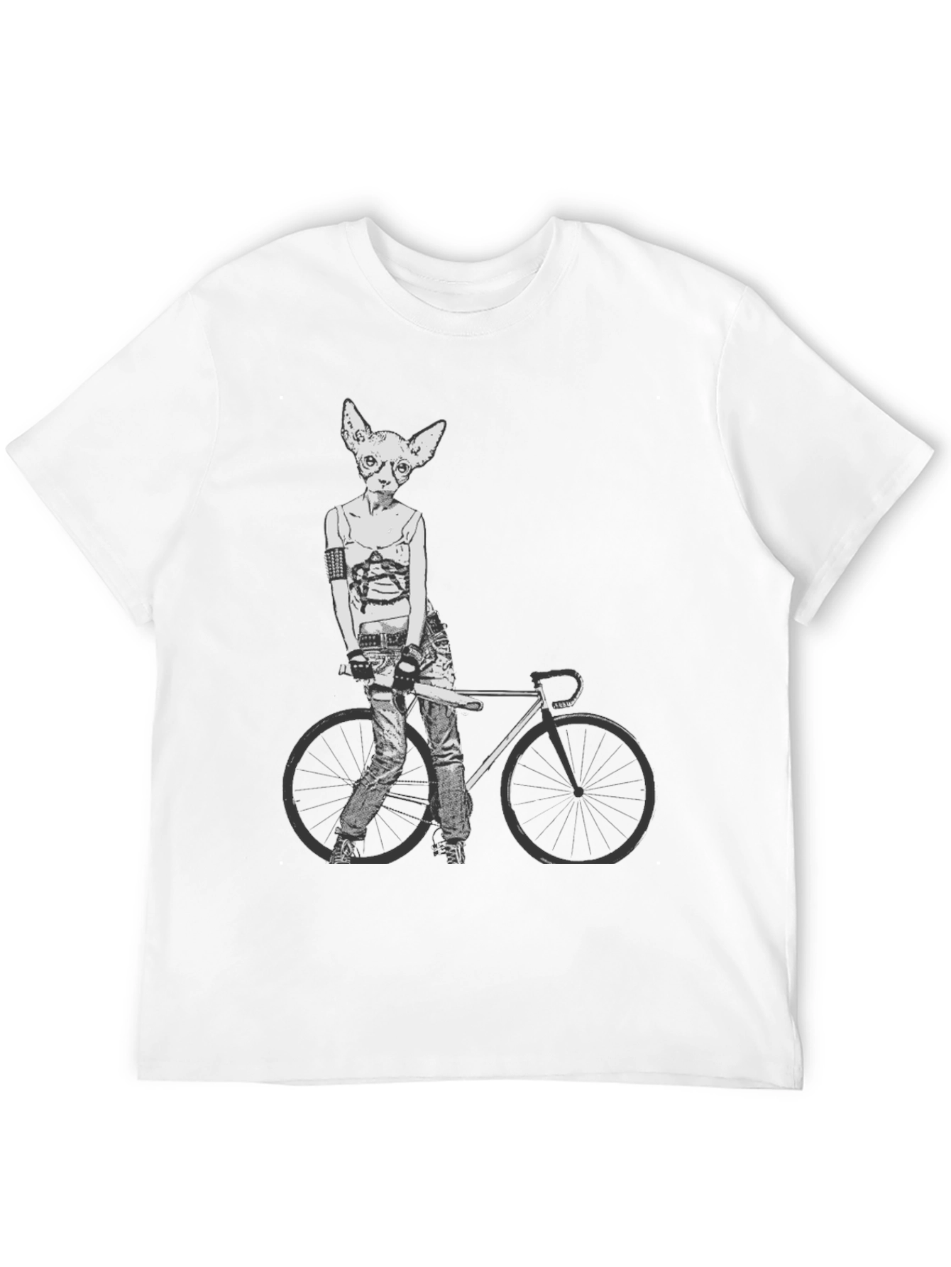 Unique Cat Biker Graphic Tee - Black