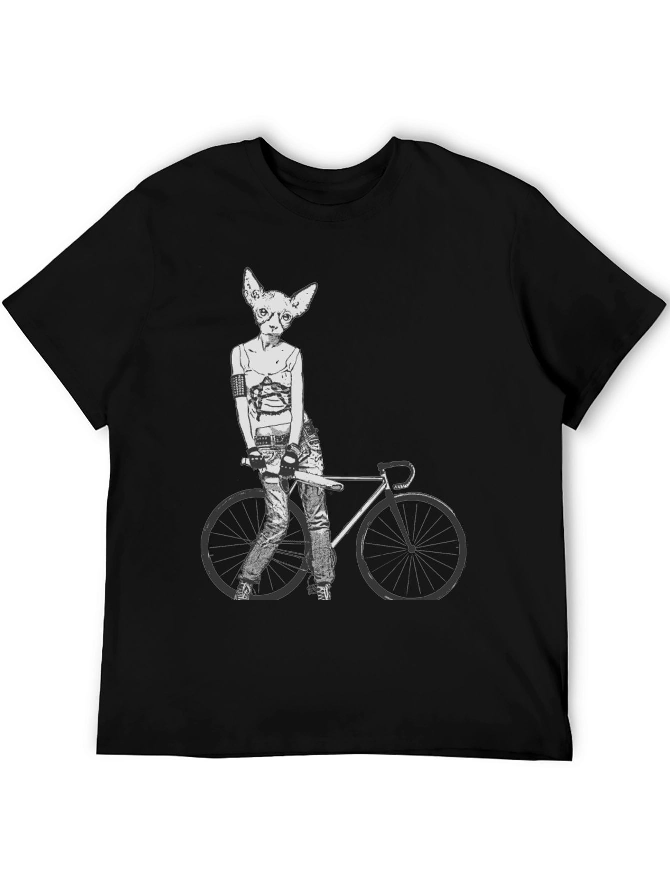 Unique Cat Biker Graphic Tee - Black