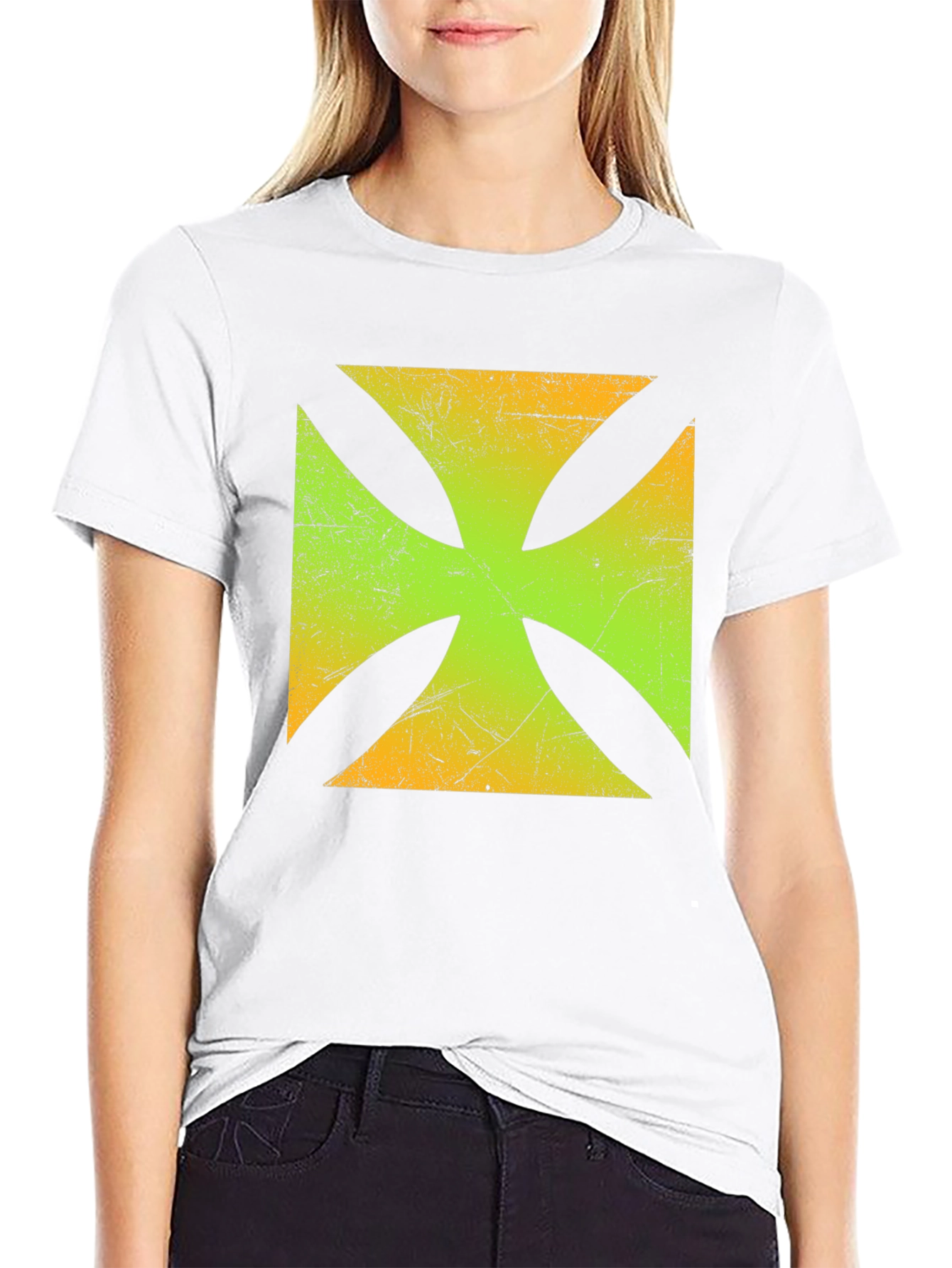 Distressed Malteser Cross Graphic T-Shirt - Black