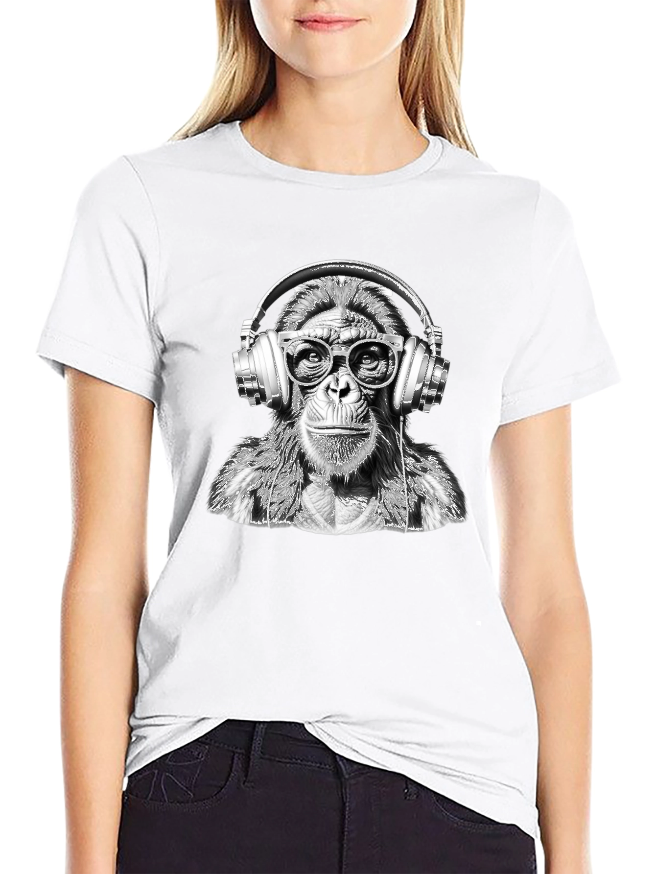 Monkey DJ Graphic Tee - Trendy Black T-Shirt