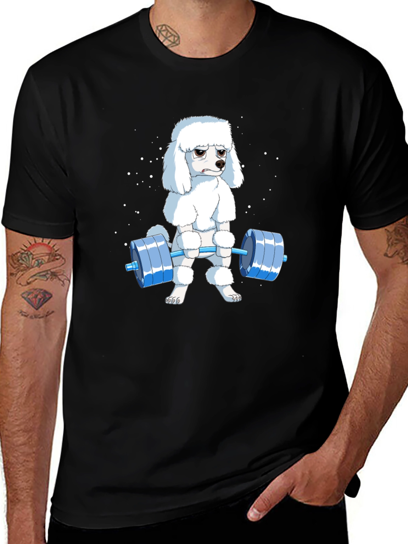 Poodle Lifting Weights Graphic T-Shirt - Black