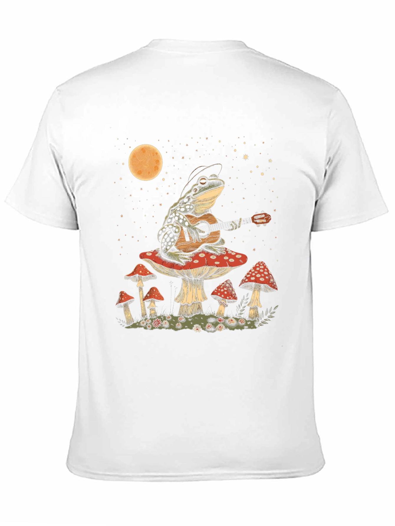 Frog Guitarist on Mushroom T-Shirt - Black Cotton Tee