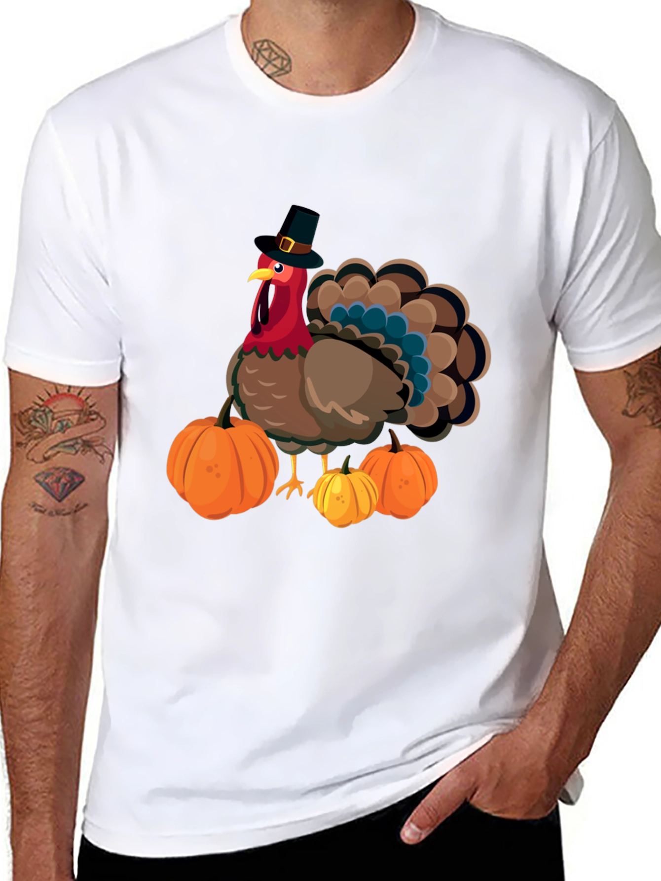 Thanksgiving Turkey & Pumpkins Graphic Tee